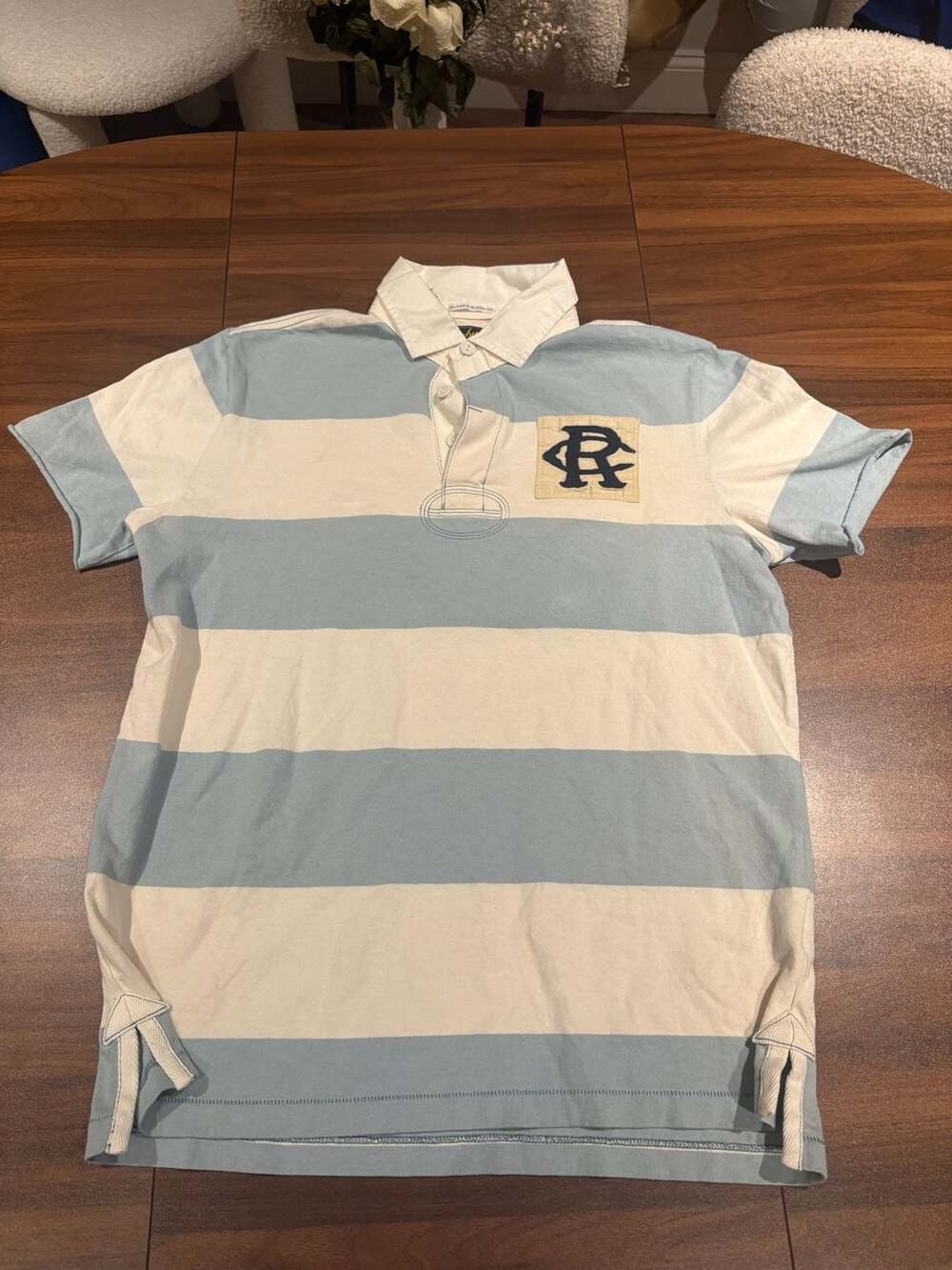 Ralph Lauren Rugby Athletic Outfitters Polo Shirt Size M Blue White Striped